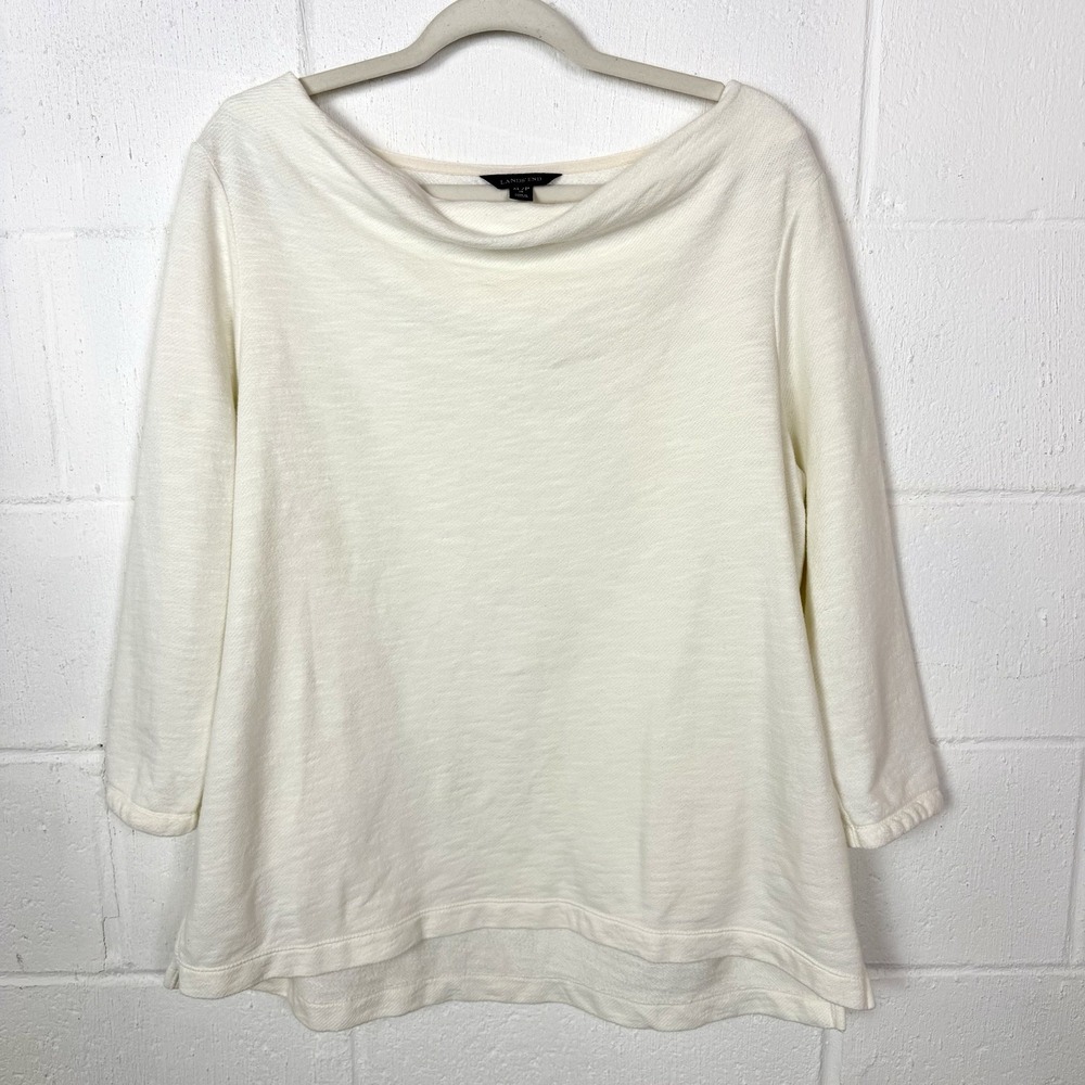 Lands End Top Cream Terry Wide Relaxed Neck Neutral Scandi Coastal Lagenlook XLP